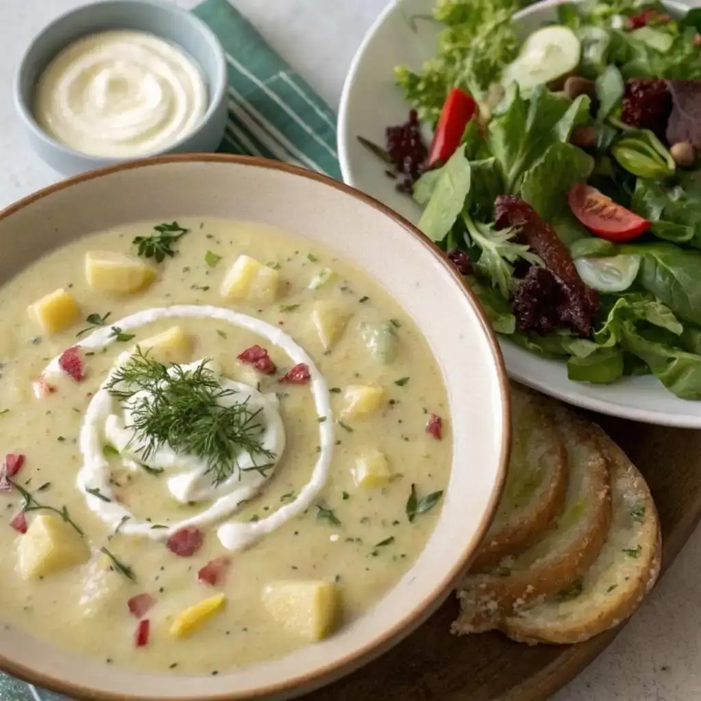 Benignis Potato Soup with mixed greens salad