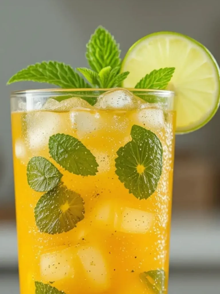 Close up glass of a refreshing Mango Mojito Mocktail