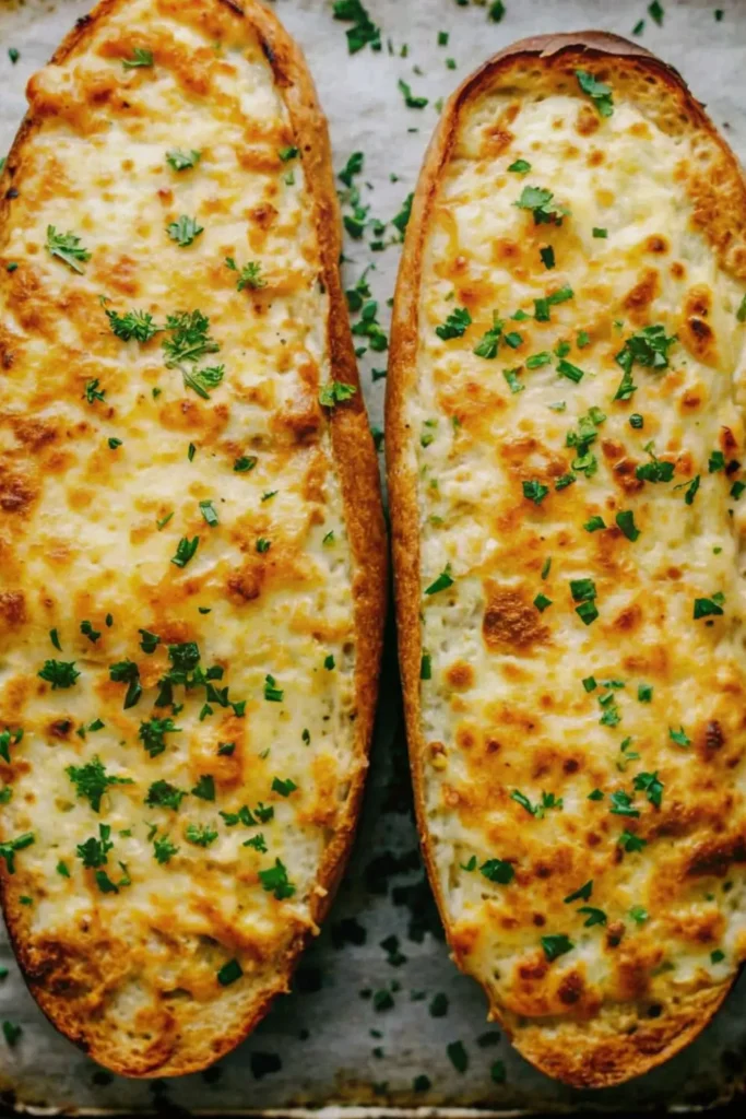 two large slices of cheesy garlic bread