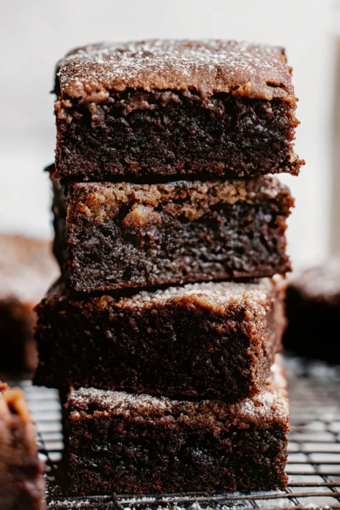 A stack of fresh brownies