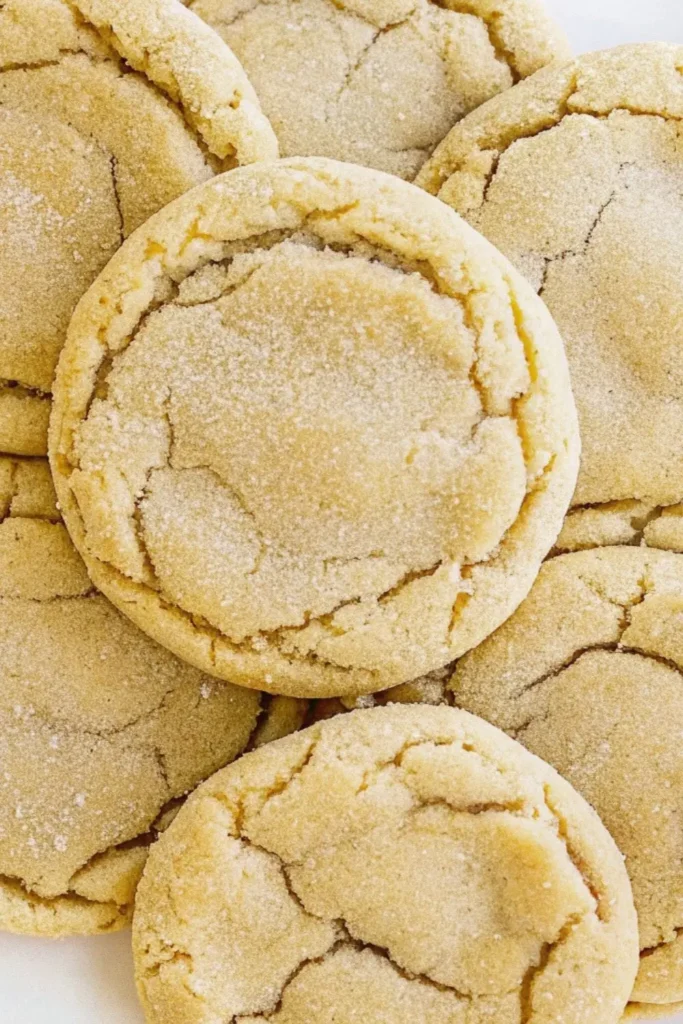 Close-up shot of the best soft and chewy sugar cookies, showcasing their perfect texture