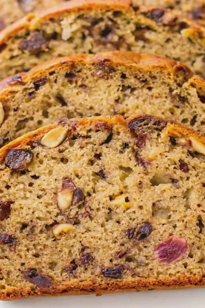 Close-up slices of fresh banana bread