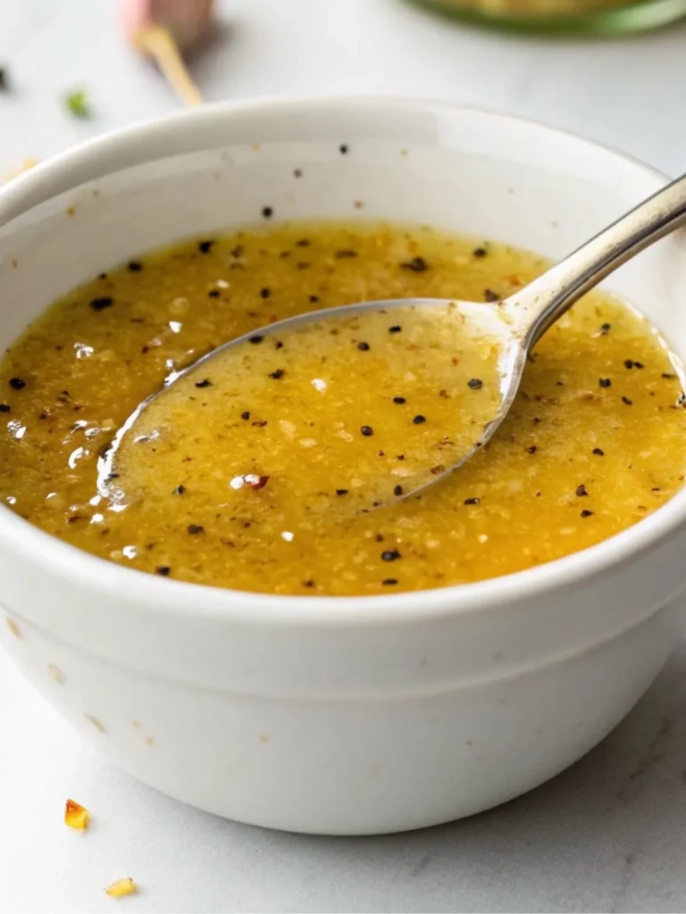 Homemade lemon pepper sauce in a small white bowl
