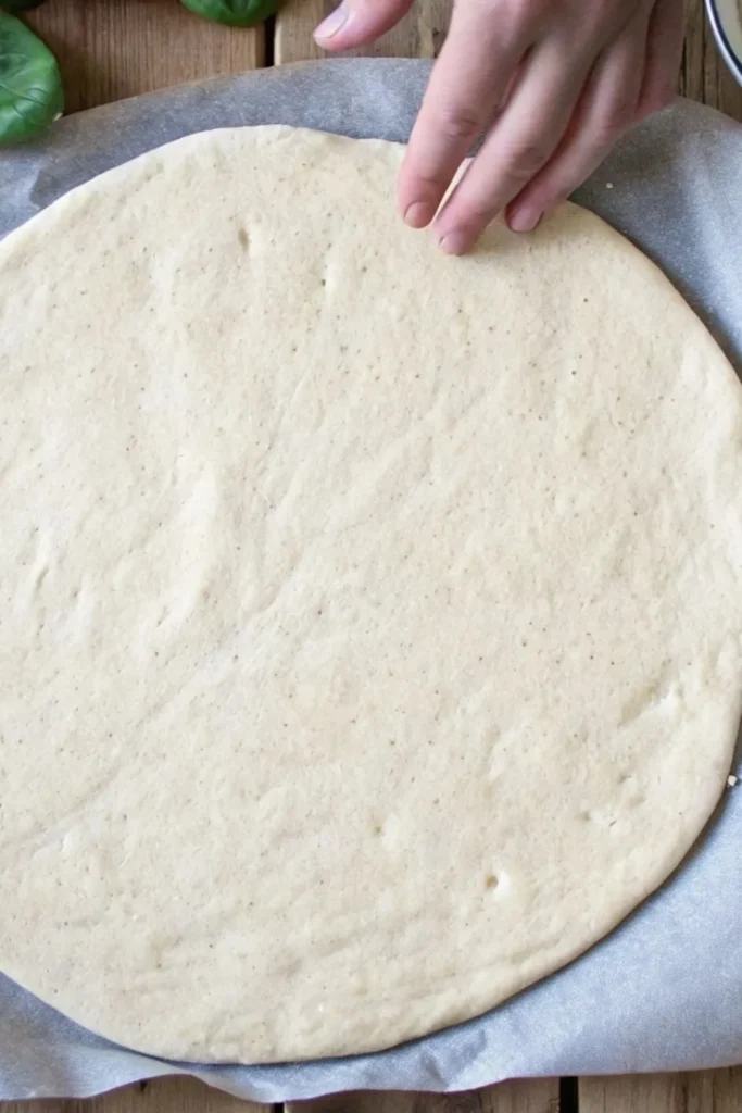 Folding over pizza dough to form a crust